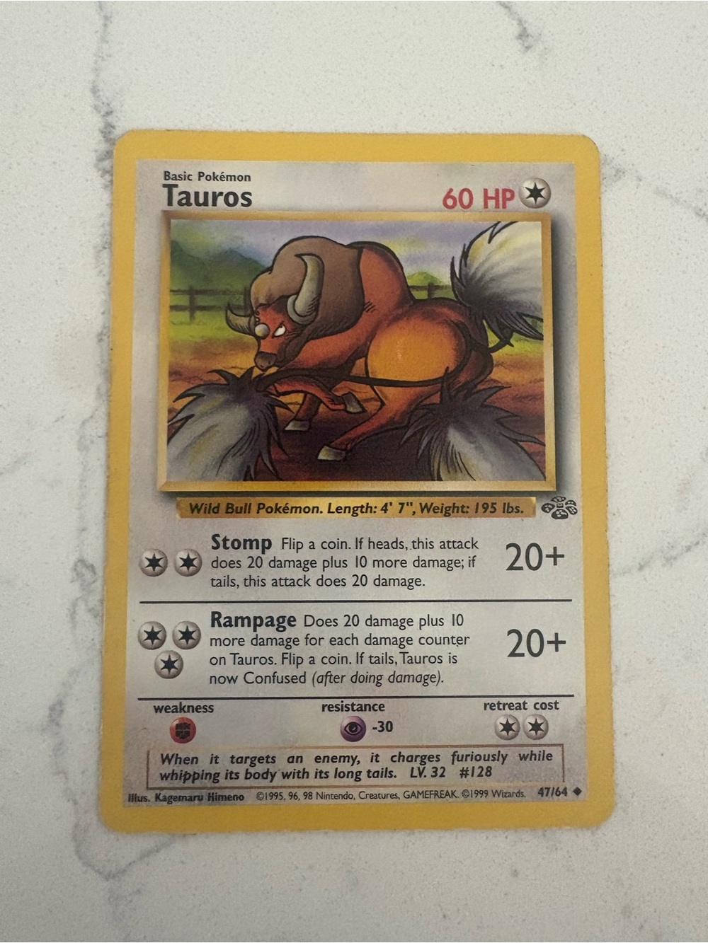 Tauros Pokémon Card - 90s original rare